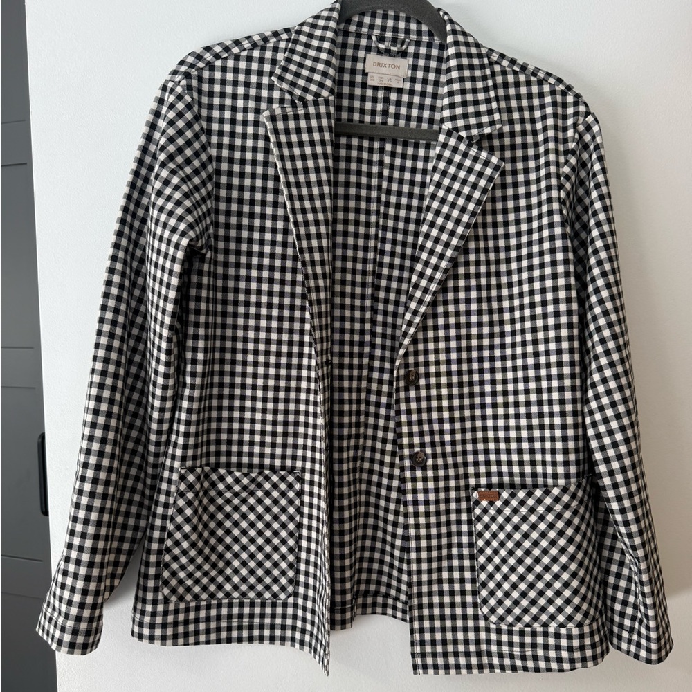 Brixton Black and White Gingham Open-Front Blazer